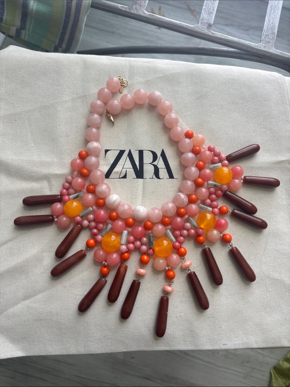 Zara Pink, Burgundy and Yellow Beaded Bib Necklace - Picture 2 of 6